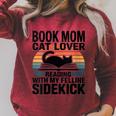 Women's Book Mom Cat Lover Reading With My Felline Sidekick Raglan Sleeve Sweatshirt Heather Dust
