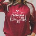 Women's Bookmas Time Reading Book Lover Holiday Print Apparel Raglan Sleeve Sweatshirt Heather Dust