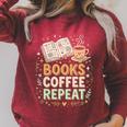 Women's Books Coffee Repeat Book Lover Reader Bookworm Raglan Sleeve Sweatshirt Heather Dust