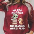 Women's Cute Fantasy Book Reader Apparel Dog Dragon Bookish Magic Raglan Sleeve Sweatshirt Heather Dust