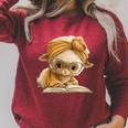 Women's Cute Lamb Reading Book Lover Animal Graphic Baby Sheep Open Raglan Sleeve Sweatshirt Heather Dust