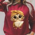 Women's Cute Wise Owl Reading Book With Headscarf Raglan Sleeve Sweatshirt Heather Dust Women's Cute Wise Owl Reading Book With Headscarf Raglan Sleeve Sweatshirt Heather Dust