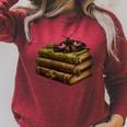 Women's Dark Academia Vintage Book Stack Gothic Moth Raglan Sleeve Sweatshirt Heather Dust
