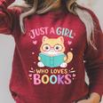 Women's Just A Girl Who Loves Books Reading Read Book Bookworm Raglan Sleeve Sweatshirt Heather Dust