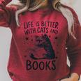 Women's Life Is Better With Cats And Books Cat Raglan Sleeve Sweatshirt Heather Dust