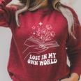 Women's Minimalist Bookworm Lost In My Own World Book Lover Raglan Sleeve Sweatshirt Heather Dust