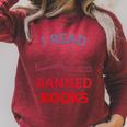 Women's I Read Banned Books Bluegrey-Red Literature Activist Raglan Sleeve Sweatshirt Heather Dust