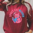 Women's Space CAT Reader Pink Helmet Blue Book Nerd Galaxy Kitty Raglan Sleeve Sweatshirt Heather Dust