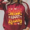 Women's Wild About Reading Zoo Animals For Bookworm Book Reader Raglan Sleeve Sweatshirt Heather Dust