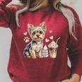 Yorkie Dog Moms Iced Coffee And Books Yorkshire Terrier Raglan Sleeve Sweatshirt Heather Dust
