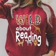Zoo Animals Wild About Reading Books Reader Lover Librarian Premium Tri-Blend Raglan Sleeve Sweatshirt Heather Dust