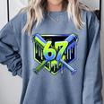 Awesome 67 Baseball Drip Effect Baseball 6-7 Meme Graphic Premium Tri-Blend Comfort Colors Sweatshirt Denim