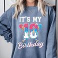 Baseball 10 Year Old Ice Cream Drip 10th Birthday Boys Comfort Colors Sweatshirt Denim