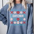 Baseball Catcher Ugly Christmas Sweater Pattern Sports Xmas Comfort Colors Sweatshirt Denim Baseball Catcher Ugly Christmas Sweater Pattern Sports Xmas Comfort Colors Sweatshirt Denim