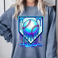Baseball Drip Ice Cream Blue Glow Melt Ball Graphic Comfort Colors Sweatshirt Denim