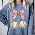 Baseball Girls Women Coquette Pink Bow Baseball Comfort Colors Sweatshirt Denim