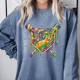 Baseball Mardi Gras Home Plate Ice Cream Drip Carnival Mask Comfort Colors Sweatshirt Denim Baseball Mardi Gras Home Plate Ice Cream Drip Carnival Mask Comfort Colors Sweatshirt Denim