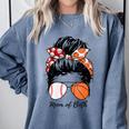 Baseball Mom Basketball Mom Of Both Messy Bun Mother's Day Comfort Colors Sweatshirt Denim Baseball Mom Basketball Mom Of Both Messy Bun Mother's Day Comfort Colors Sweatshirt Denim