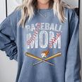 Baseball Mom Crossed Bats With Ball On Fire Distressed Comfort Colors Sweatshirt Denim
