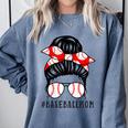 Baseball Mom Leopard Messy Bun Game Day Comfort Colors Sweatshirt Denim Baseball Mom Leopard Messy Bun Game Day Comfort Colors Sweatshirt Denim