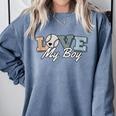 Baseball Mom Love My Boy Retro Casual Letter Print Comfort Colors Sweatshirt Denim