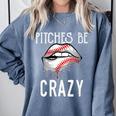 Baseball Mom Pitches Be Crazy Lips Premium Comfort Colors Sweatshirt Denim