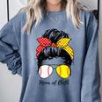 Baseball Mom Softball Mom Of Both Messy Bun Mother's Day Comfort Colors Sweatshirt Denim Baseball Mom Softball Mom Of Both Messy Bun Mother's Day Comfort Colors Sweatshirt Denim