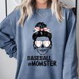 Baseball Momster Messy Bun Skull Mom For Women Halloween Comfort Colors Sweatshirt Denim