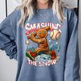 Baseball Player Christmas Gingerbread Smashing Through Snow Comfort Colors Sweatshirt Denim