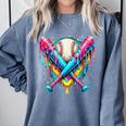 Baseball Player Ice Cream Drip Comfort Colors Sweatshirt Denim