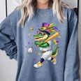 Baseball Player Mardi Gras Alligator Carnival Costume Beads Comfort Colors Sweatshirt Denim Baseball Player Mardi Gras Alligator Carnival Costume Beads Comfort Colors Sweatshirt Denim