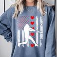 Baseball Silhouette Heart USA Flag Hearts American Boys Kids Comfort Colors Sweatshirt Denim