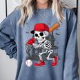 Baseball Skeleton Halloween Playing Comfort Colors Sweatshirt Denim Baseball Skeleton Halloween Playing Comfort Colors Sweatshirt Denim