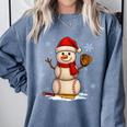 Baseball Snowman Merry Christmas Holiday Sports Xmas Pajamas Comfort Colors Sweatshirt Denim