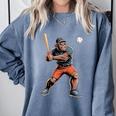 Bigfoot Playing Baseball Boys Kids Men Baseball Player Comfort Colors Sweatshirt Denim