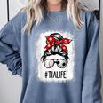 Bleached Tia Life Soccer Messy Bun Baseball Game Day Comfort Colors Sweatshirt Denim Bleached Tia Life Soccer Messy Bun Baseball Game Day Comfort Colors Sweatshirt Denim