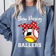 Busy Raising Ballers Baseball Softball Soccer Mom Premium Tri-Blend Comfort Colors Sweatshirt Denim