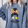 Busy Raising Ballers Softball Messy Bun Baseball Mom Comfort Colors Sweatshirt Denim Busy Raising Ballers Softball Messy Bun Baseball Mom Comfort Colors Sweatshirt Denim