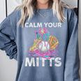 Calm Your Mitts Baseball Ice Cream Drip Crossed Bats Sport Comfort Colors Sweatshirt Denim