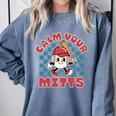 Calm Your Mitts Baseball Mom Sport Lover Comfort Colors Sweatshirt Denim