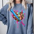 Camo Baseball Heart Drip Valentine Baseball Icecream Boys Comfort Colors Sweatshirt Denim