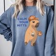Capybara Calm Your Mitts Baseball Mom Sport Lover Tee Comfort Colors Sweatshirt Denim