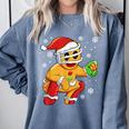 Christmas Gingerbread Man Baseball Player Catcher Comfort Colors Sweatshirt Denim