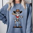 Cowboy Skeleton Baseball Halloween Graphic Comfort Colors Sweatshirt Denim Cowboy Skeleton Baseball Halloween Graphic Comfort Colors Sweatshirt Denim