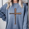 Cross Baseball Bats Christian Faith Sports Coach Pitcher Comfort Colors Sweatshirt Denim Cross Baseball Bats Christian Faith Sports Coach Pitcher Comfort Colors Sweatshirt Denim