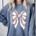 Cute Baseball Coquette Bow For Women Girls Baseball Mama Mom Comfort Colors Sweatshirt Denim