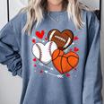 Cute Heart Baseball Basketball Football Valentine Boy Men Comfort Colors Sweatshirt Denim