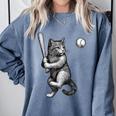 Cute Kitten Playing Baseball Hitter Bat Cool Baseball Cat Comfort Colors Sweatshirt Denim Cute Kitten Playing Baseball Hitter Bat Cool Baseball Cat Comfort Colors Sweatshirt Denim