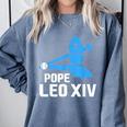 Da Pope Leo XIV Baseball Comfort Colors Sweatshirt Denim Da Pope Leo XIV Baseball Comfort Colors Sweatshirt Denim