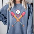 Dripping Pink Baseball Crossed Bats Summer Comfort Colors Sweatshirt Denim Dripping Pink Baseball Crossed Bats Summer Comfort Colors Sweatshirt Denim